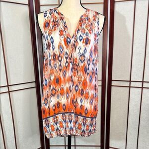 BLUE Saks Fifth Avenue Colorful Sleeveless Ikat Print Blouse